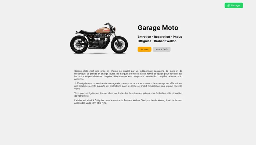 Page d'accueil de Garage Moto