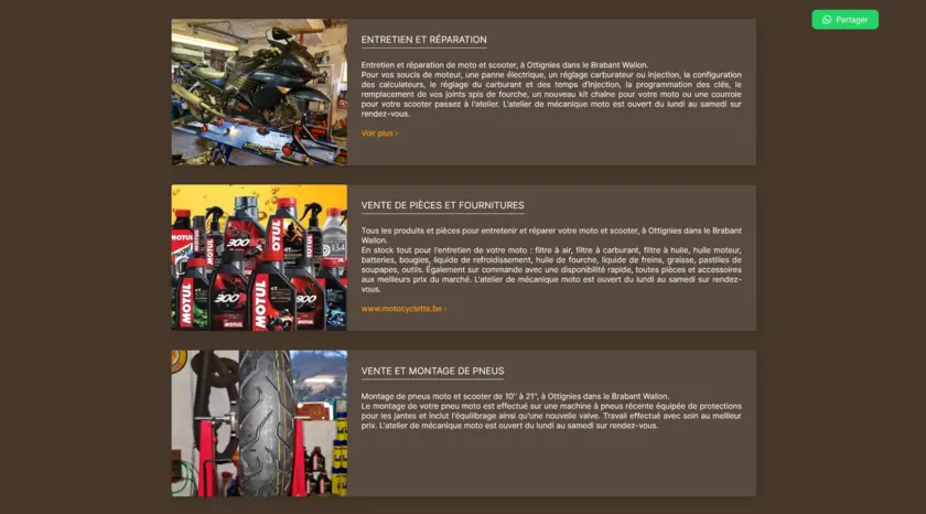 Section des services de Garage Moto
